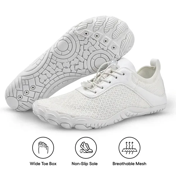 Plain white Vorniyx barefoot shoe on a neutral background