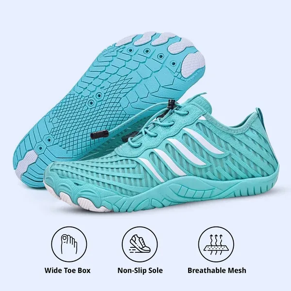 Aqua and white Vorniyx barefoot shoe built for water days